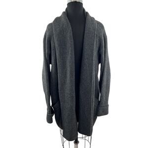 VTG J. Peterman Company Gray Cardigan Sweater LambsWool Knit Open-Front M Medium